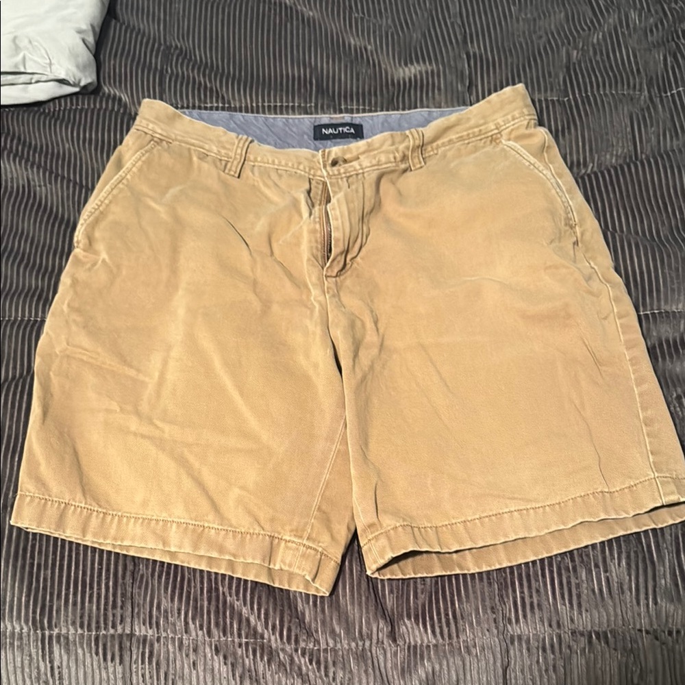 Nautica Men's Tan Shorts classic fit, 8” inseam.